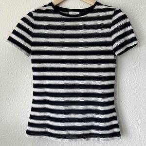 Reiss Women's Navy Blue White Stripe Short Sleeve Crew Neck Tee XS